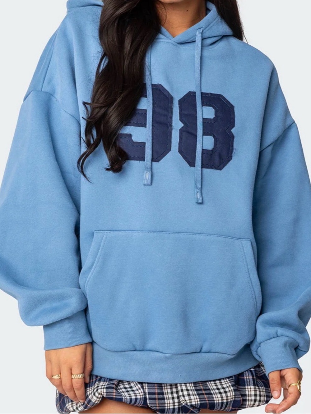 Edikted Light Blue Hoodie Sweater with Navy Number Applique